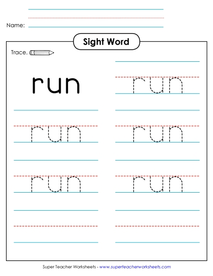 Trace the Word: Run (Printable PDF Worksheet)
