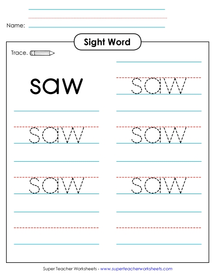 Trace the Word: Saw (Printable PDF Worksheet)