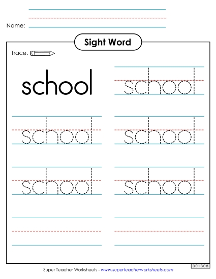 Trace the Word: School (Printable PDF Worksheet)