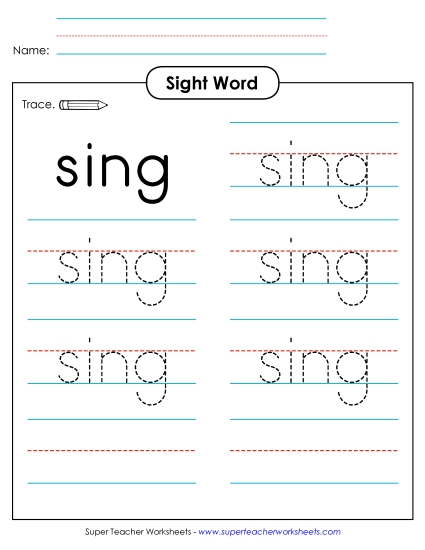 Trace the Word: Sing (Printable PDF Worksheet)
