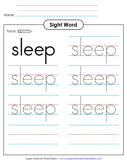 Trace the Word: Sleep (Printable PDF Worksheet)