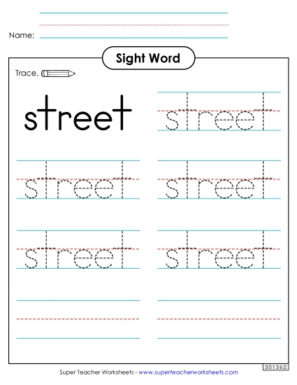 Trace the Word: Street (Printable PDF Worksheet)