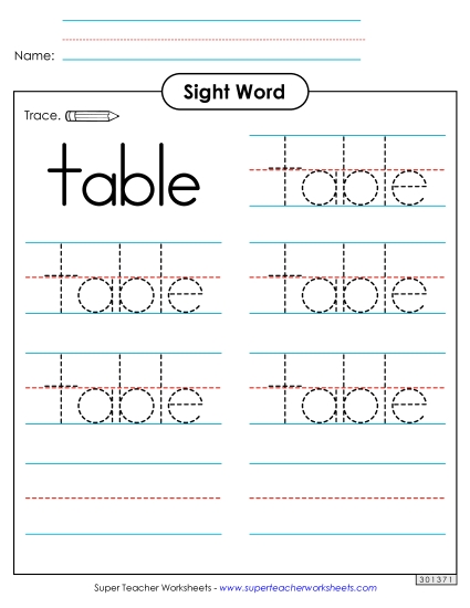 Trace the Word: Table (Printable PDF Worksheet)