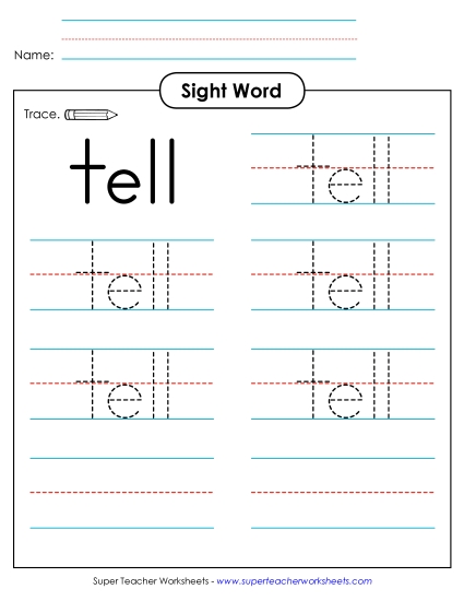 Trace the Word: Tell (Printable PDF Worksheet)