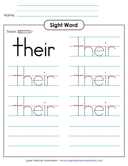 Trace the Word: Their (Printable PDF Worksheet)