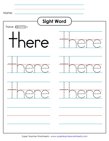 Trace the Word: There (Printable PDF Worksheet)