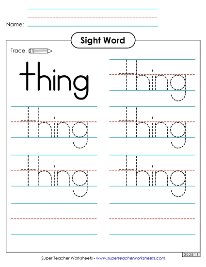Trace the Word: Thing (Printable PDF Worksheet)