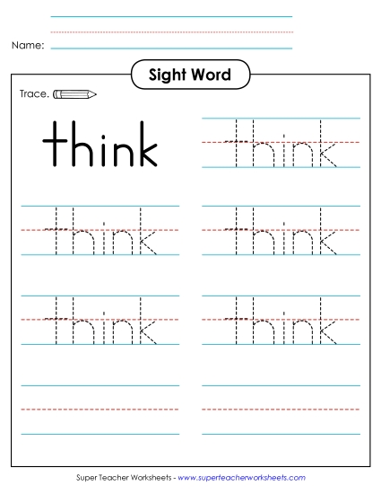Trace the Word: Think (Printable PDF Worksheet)