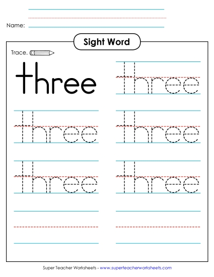 Trace the Word: Three (Printable PDF Worksheet)