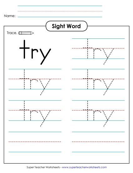 Trace the Word: Try (Printable PDF Worksheet)