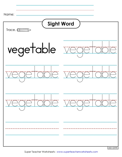 Trace the Word: Vegetable (Printable PDF Worksheet)