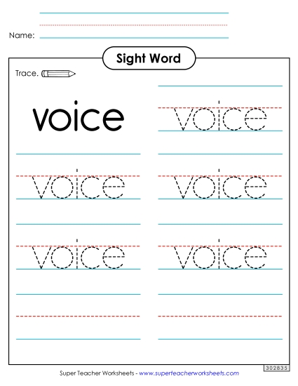 Trace the Word: Voice (Printable PDF Worksheet)