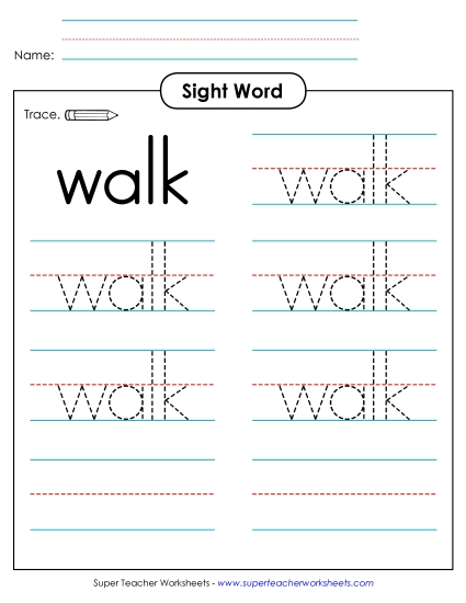 Trace the Word: Walk (Printable PDF Worksheet)