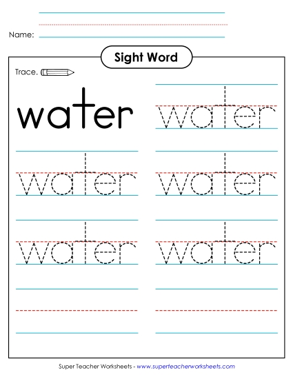 Trace the Word: Water (Printable PDF Worksheet)