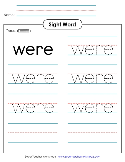 Trace the Word: Were (Printable PDF Worksheet)