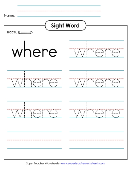 Trace the Word: Where (Printable PDF Worksheet)