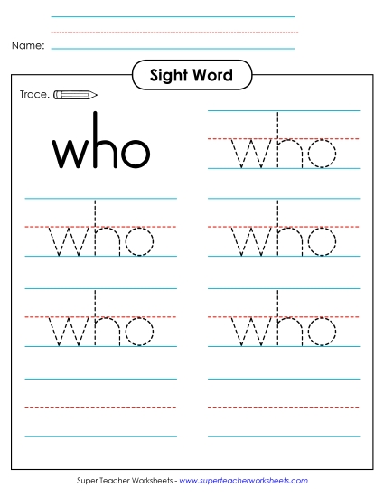 Trace the Word: Who (Printable PDF Worksheet)