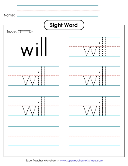 Trace the Word: Will (Printable PDF Worksheet)