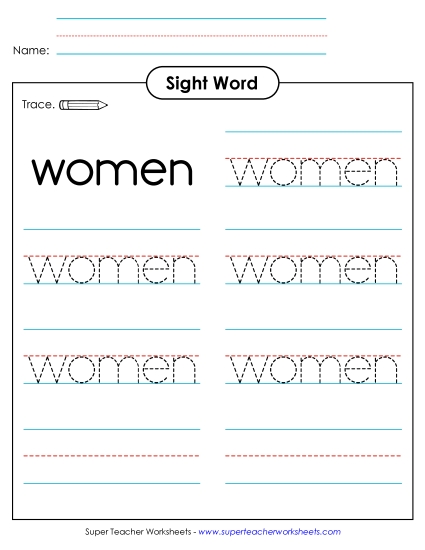 Trace the Word: Women (Printable PDF Worksheet)