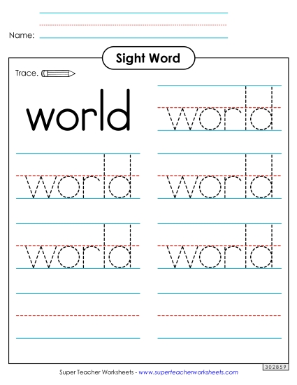 Trace the Word: World (Printable PDF Worksheet)