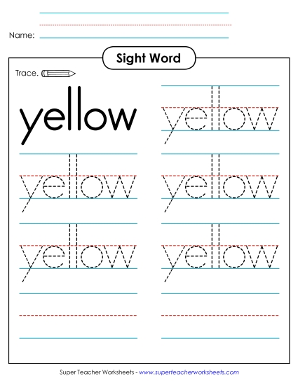 Trace the Word: Yellow (Printable PDF Worksheet)