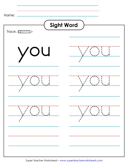 Trace the Word: You (Printable PDF Worksheet)