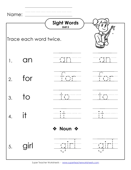 Worksheets - Trace Twice (Unit 5) (Printable PDF Worksheet)