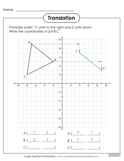 Translations Only - Translations on a Coordinate Plane (Printable PDF Worksheet)