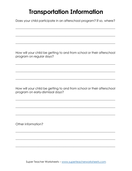 Open House Tools - Transportation Information (Printable PDF Worksheet)