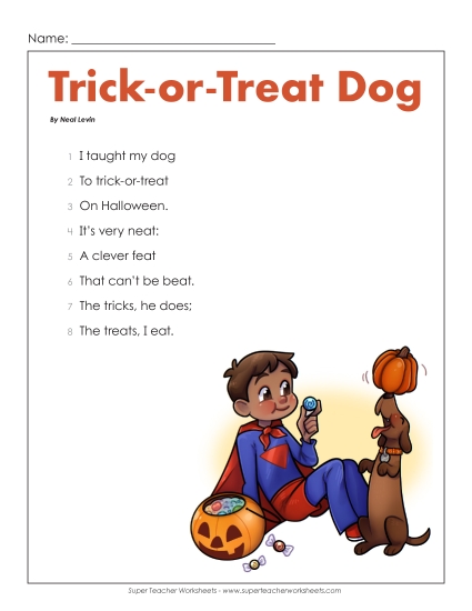 3rd Grade Poems - Trick-or-Treat Dog (Printable PDF Worksheet)