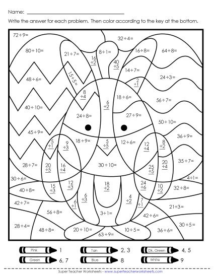 Easter Division - Triple Mystery Pic: Basic Division Bunny, Chick, or Egg Mystery Picture (Printable PDF Worksheet)