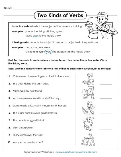 Linking Verbs - Two Kinds of Verbs #1 (Printable PDF Worksheet)