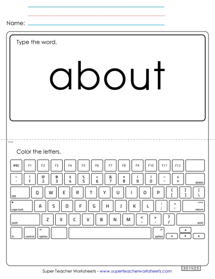 Type the Word: About (Printable PDF Worksheet)