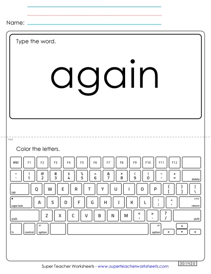 Type the Word: Again (Printable PDF Worksheet)