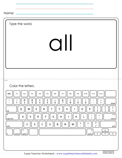 Type the Word: All (Printable PDF Worksheet)