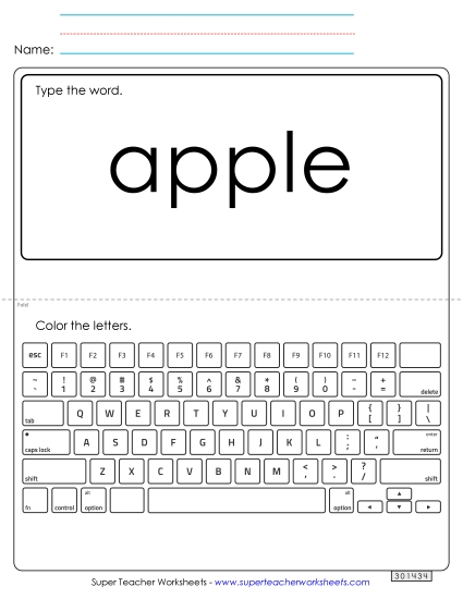 Type the Word: Apple (Printable PDF Worksheet)