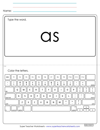 Type the Word: As (Printable PDF Worksheet)
