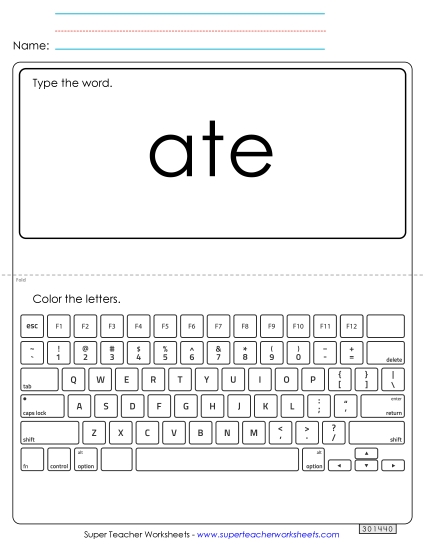 Type the Word: Ate (Printable PDF Worksheet)