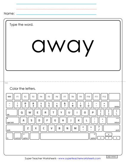 Type the Word: Away (Printable PDF Worksheet)