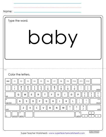 Type the Word: Baby (Printable PDF Worksheet)