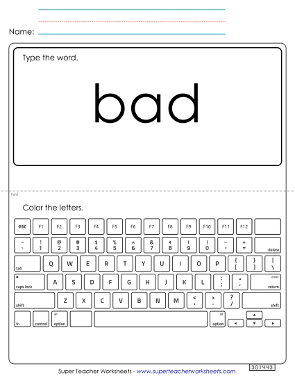 Type the Word: Bad (Printable PDF Worksheet)