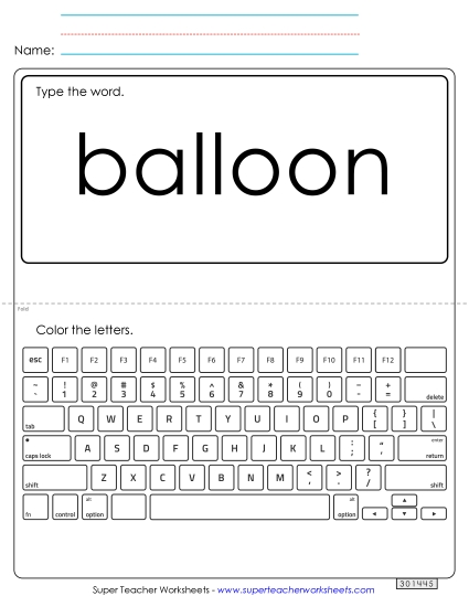 Type the Word: Balloon (Printable PDF Worksheet)