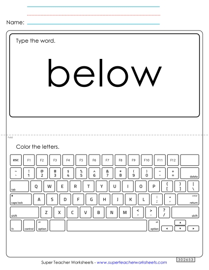Type the Word: Below (Printable PDF Worksheet)