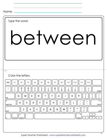 Type the Word: Between (Printable PDF Worksheet)