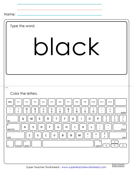 Type the Word: Black (Printable PDF Worksheet)