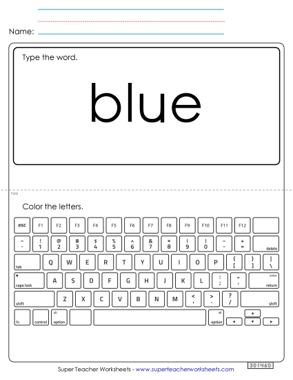 Type the Word: Blue (Printable PDF Worksheet)