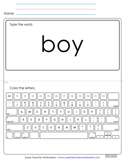 Type the Word: Boy (Printable PDF Worksheet)