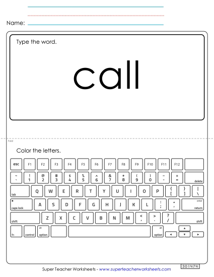 Type the Word: Call (Printable PDF Worksheet)