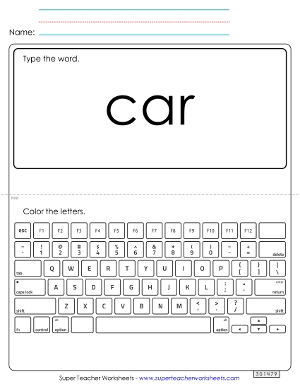 Type the Word: Car (Printable PDF Worksheet)
