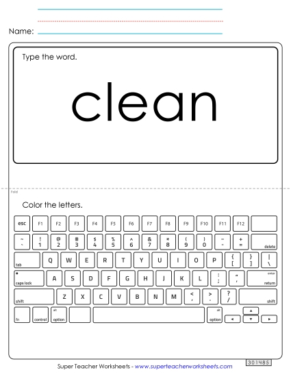 Type the Word: Clean (Printable PDF Worksheet)